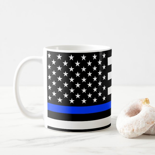 Thin Blue Line Polizei-Flagge Kaffeetasse (Mit Donut)