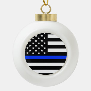 Thin Blue Line Polizei-Flagge Keramik Kugel-Ornament