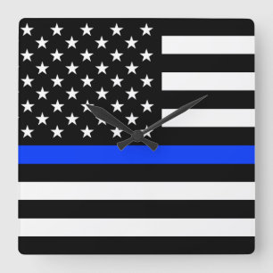 Thin Blue Line Polizei-Flagge Quadratische Wanduhr