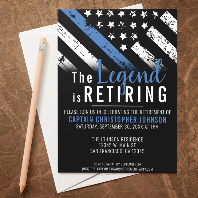 Thin Blue Line Polizei Polizeieinweisung Einladung (A perfect retirement party invitation for a retiring law enforcement police officer, chief, sheriff!)