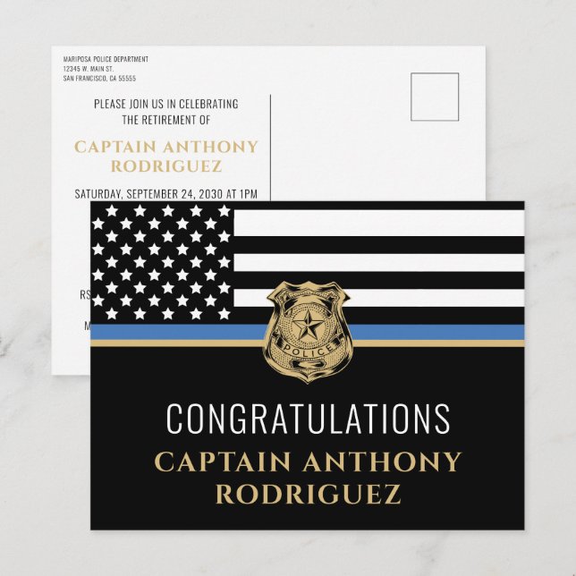 Thin Blue Line Polizei Polizeieinweisung Einladungspostkarte (Vorne/Hinten)