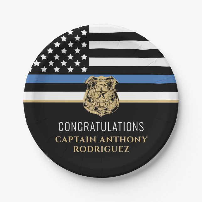 Thin Blue Line Polizei Polizeieinweisung Pappteller (Vorderseite)