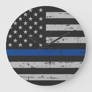Thin Blue Line - Polizeichef - Amerikanische Flagg Große Wanduhr