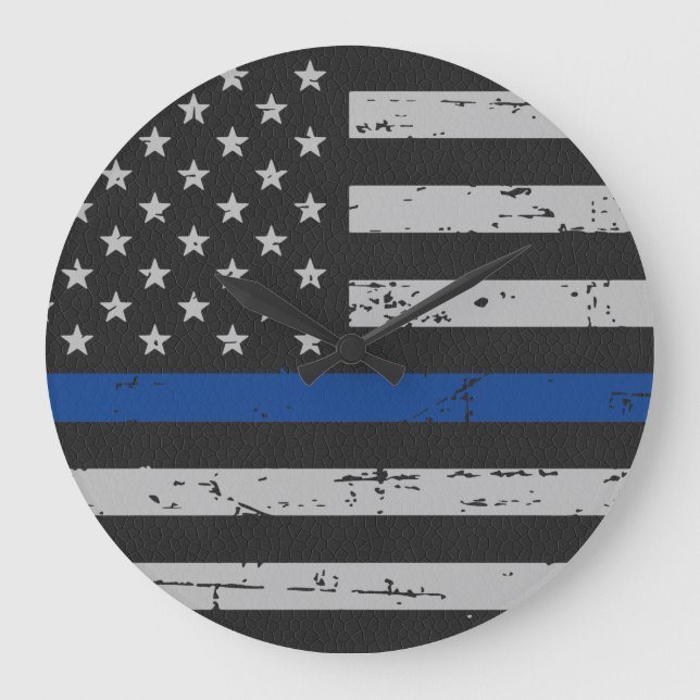 Thin Blue Line - Polizeichef - Amerikanische Flagg Große Wanduhr (Vorderseite)