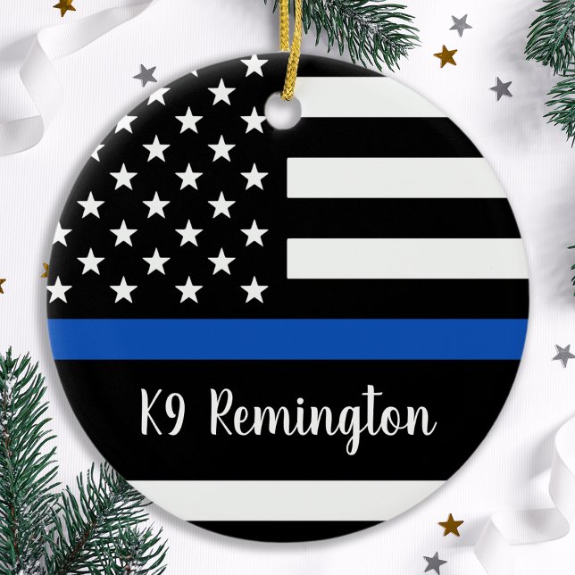 Thin Blue Line - Polizeichef - Amerikanische Flagg Keramikornament (Von Creator hochgeladen)