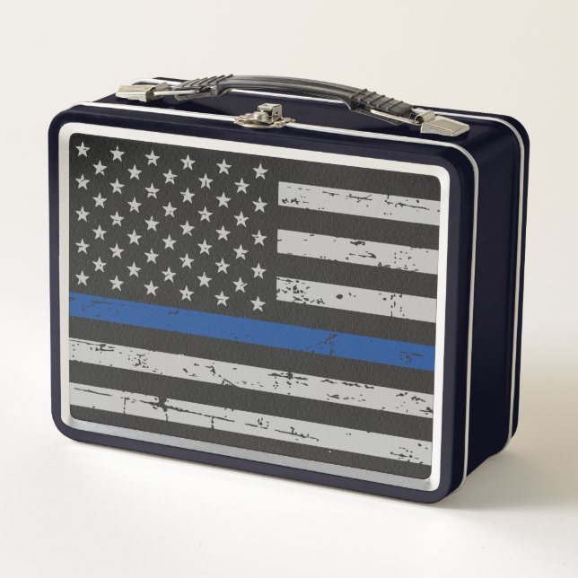Thin Blue Line - Polizeichef - Amerikanische Flagg Metall Brotdose (Vorderseite)