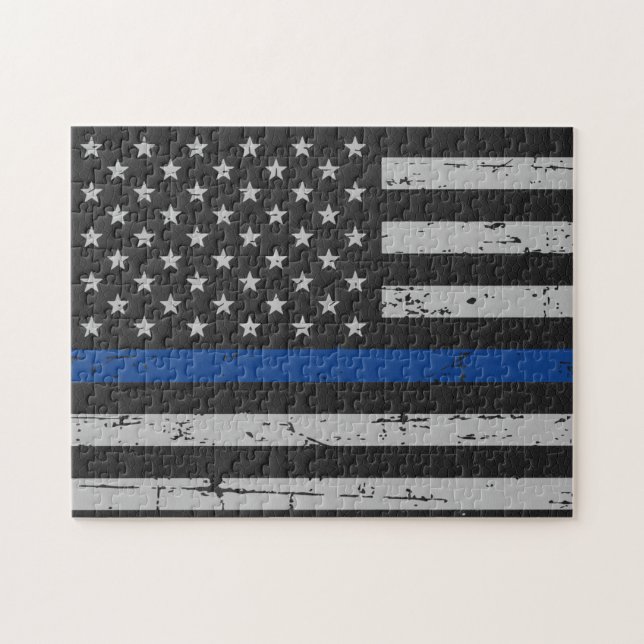 Thin Blue Line - Polizeichef - Amerikanische Flagg Puzzle (Horizontal)
