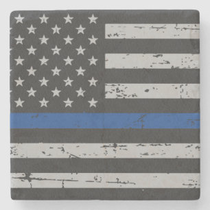 Thin Blue Line - Polizeichef - Amerikanische Flagg Steinuntersetzer