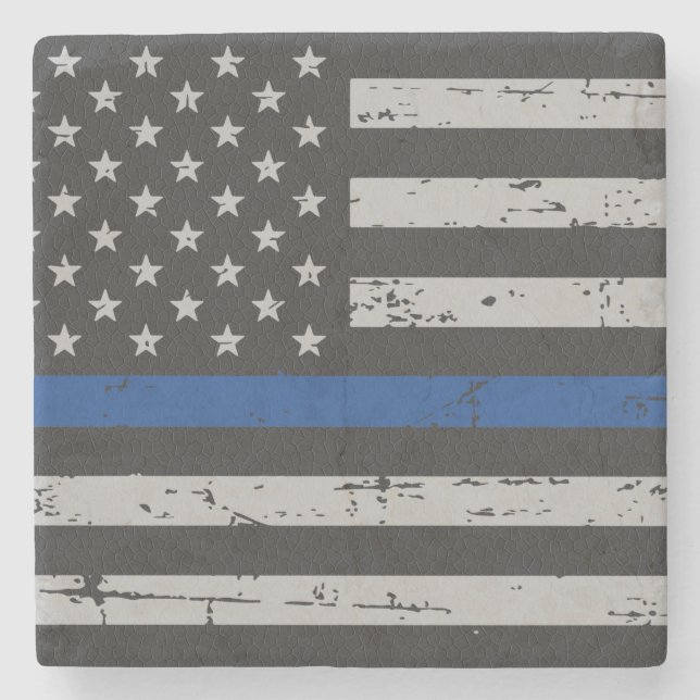 Thin Blue Line - Polizeichef - Amerikanische Flagg Steinuntersetzer (Vorderseite)