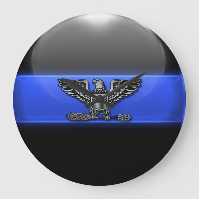 Thin Blue Line - Polizeichef Eagle Insignien Große Wanduhr (Vorderseite)