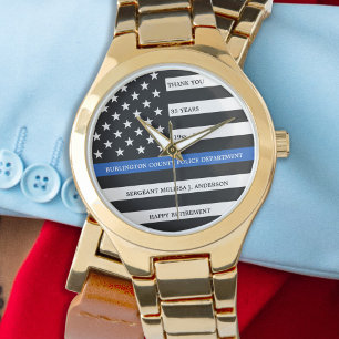 Thin Blue Line Polizeidirektor Rückgabe Gold Armbanduhr