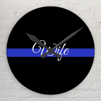Thin Blue Line: Polizeiliche Ehefrau Runde Wanduhr