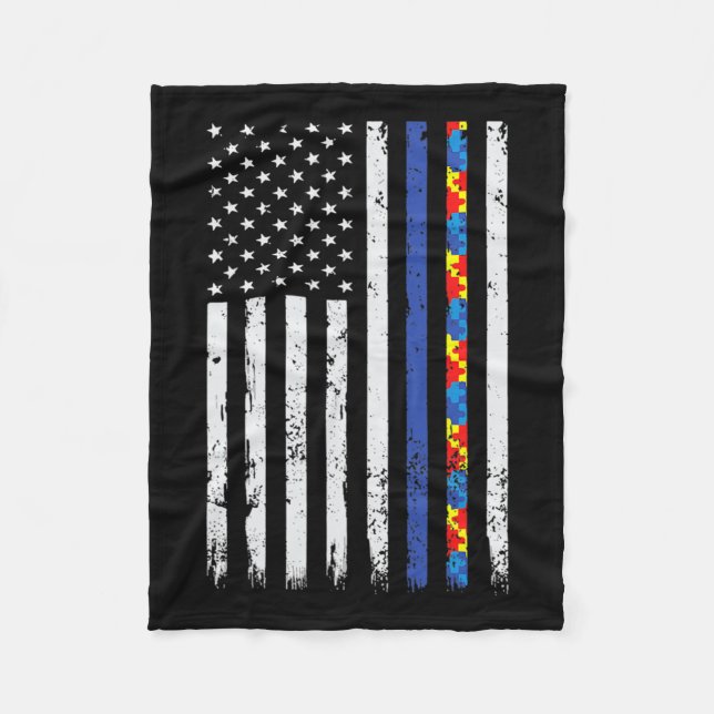 Thin Blue Line Polizeiunterstützung Autismus 4. Ju Fleecedecke (Vorderseite)