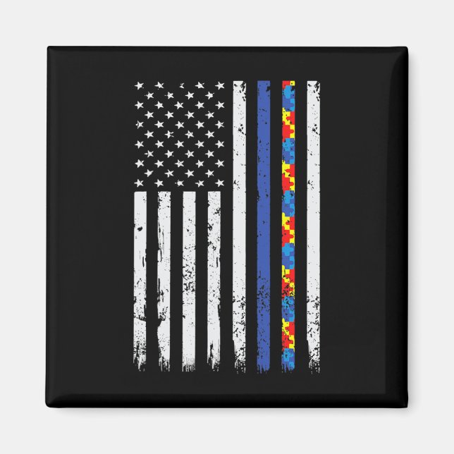 Thin Blue Line Polizeiunterstützung Autismus 4. Ju Magnet (Vorne)