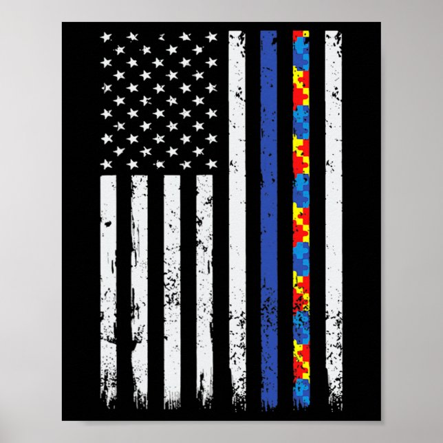 Thin Blue Line Polizeiunterstützung Autismus 4. Ju Poster (Vorne)