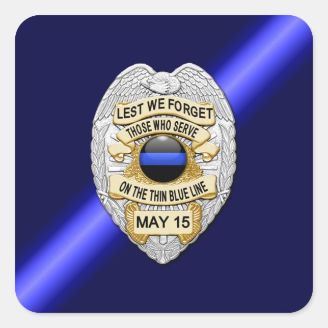 Thin Blue Line Quadratischer Aufkleber (Vorderseite)