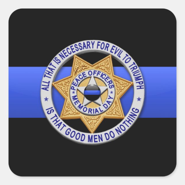 Thin Blue Line Quadratischer Aufkleber (Vorderseite)