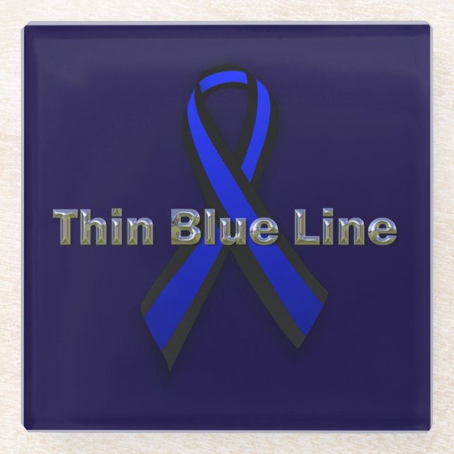 Thin Blue Line Ribbon Glasuntersetzer (Vorderseite)