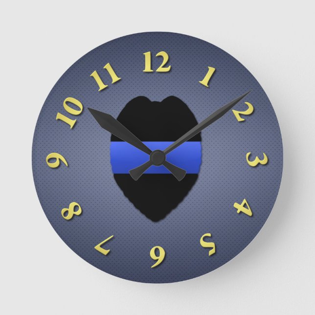 Thin Blue Line Runde Wanduhr (Vorderseite)