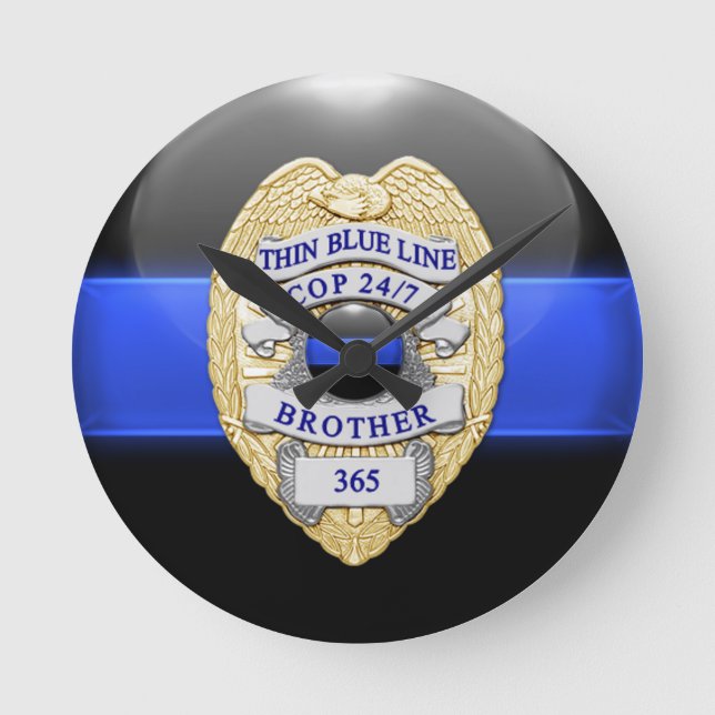 Thin Blue Line Runde Wanduhr (Vorderseite)
