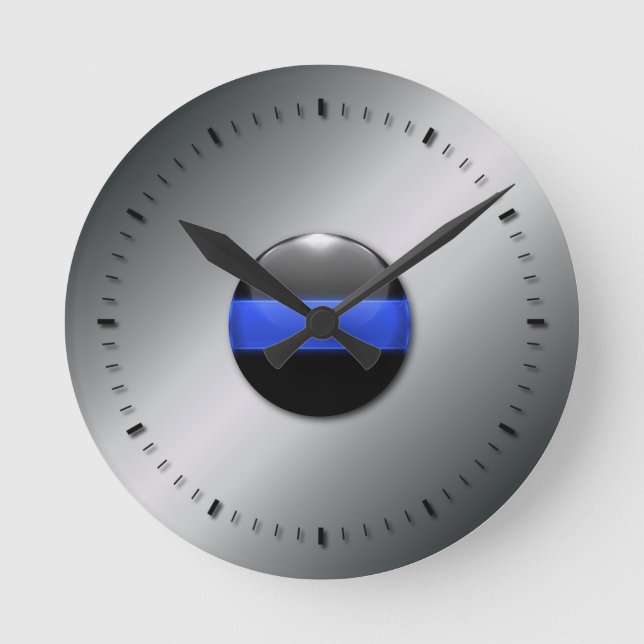 Thin Blue Line Runde Wanduhr (Vorderseite)