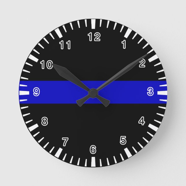 Thin Blue Line Runde Wanduhr (Vorderseite)