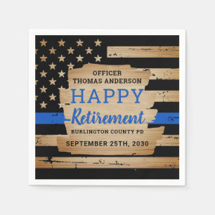 Thin Blue Line Rustic Police Retirement Party Serviette
