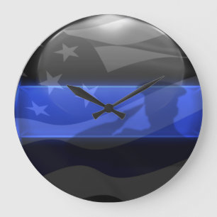 Thin Blue Line Salute Flag Große Wanduhr