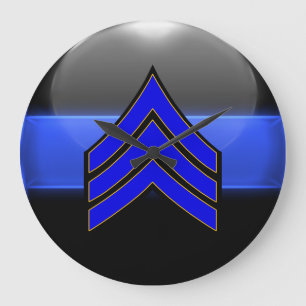Thin Blue Line - Sergeant Stripes Rank Insignien Große Wanduhr