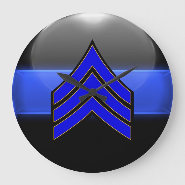Thin Blue Line - Sergeant Stripes Rank Insignien Große Wanduhr (Vorderseite)