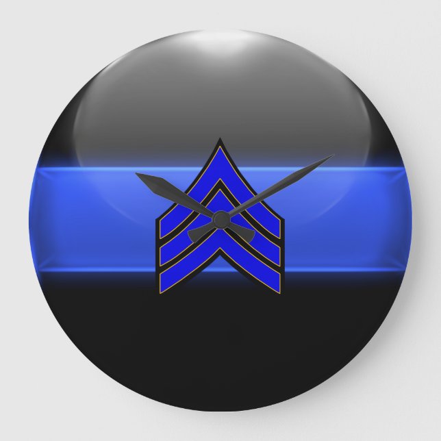 Thin Blue Line - Sergeant Stripes Rank Insignien Große Wanduhr (Vorderseite)