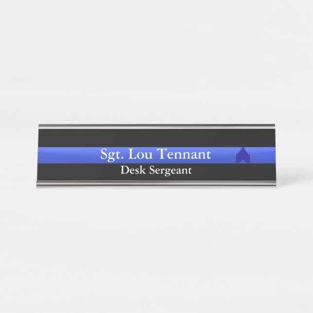 Thin Blue Line - Sergeant Stripes Rank Namplate Schreibtischnamensplakette (Vorderseite )
