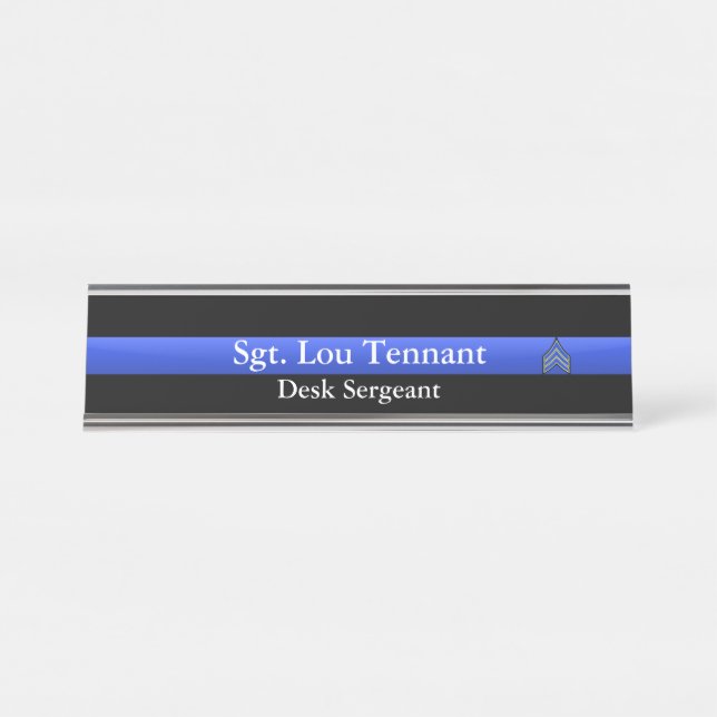 Thin Blue Line - Sergeant Stripes Rank Namplate Schreibtischnamensplakette (Vorderseite )