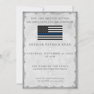Thin Blue Line Silber Polizei Flagge Abschlussfeie Einladung