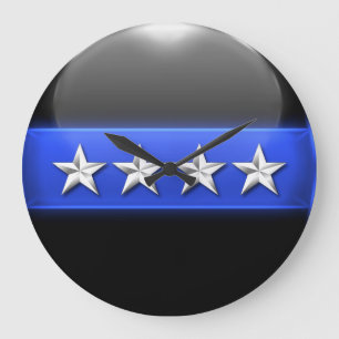 Thin Blue Line - Silver 4-Sterne-Hauptplatine Insi Große Wanduhr