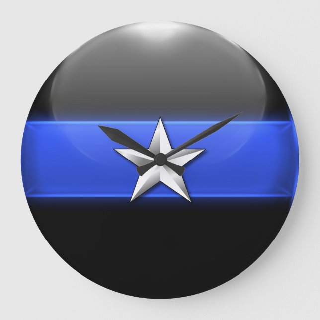 Thin Blue Line - Silver Star Polizeidirektorinsign Große Wanduhr (Vorderseite)