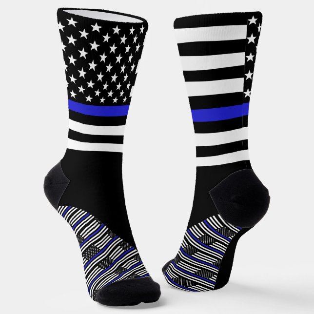 Thin Blue Line Socken, amerikanische Flaggenfarben Socken (Gewinkelt)