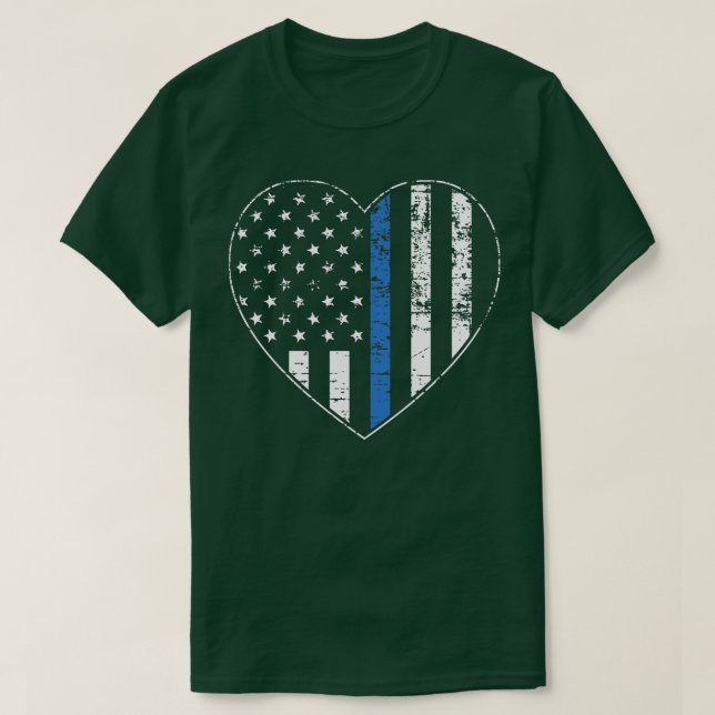 Thin Blue Line stört amerikanisches Flaggenherz T-Shirt (Design vorne)