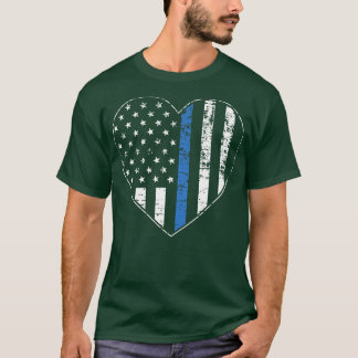 Thin Blue Line stört amerikanisches Flaggenherz T-Shirt