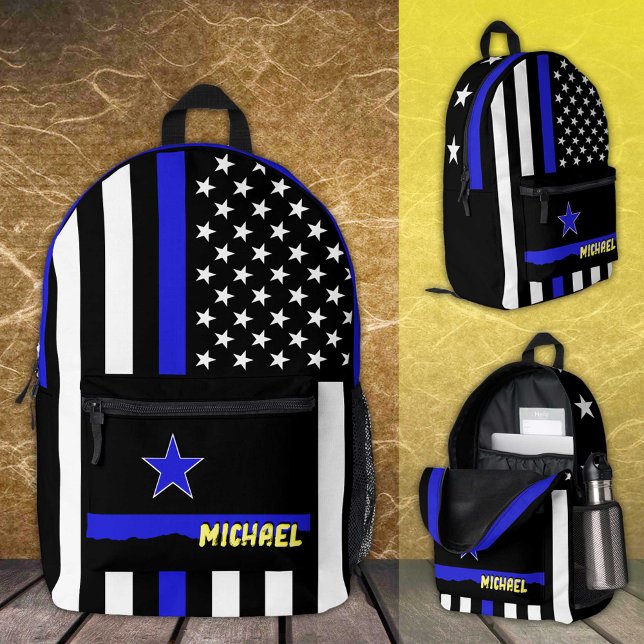 Thin Blue Line Tasche, amerikanische Flaggenpolize Bedruckter Rucksack (Von Creator hochgeladen)
