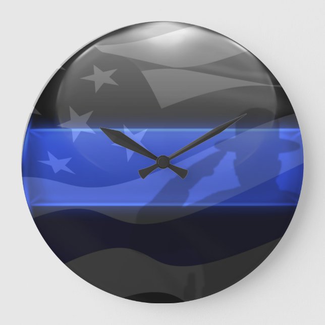 Thin Blue Line Trooper Flag Salute Große Wanduhr (Vorderseite)