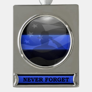 Thin Blue Line Trooper Salute Flag Banner-Ornament Silber