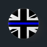 Thin Blue Line - UK Button<br><div class="desc">"Dünne blaue Linie" ist ein Begriff,  der sich normalerweise auf den Begriff der Polizei als die Linie bezieht,  die die Gesellschaft vom Abstieg in gewalttätiges Chaos behalte.[1] Das "Blau" in "dünner blauer Linie" bezieht sich auf die blaue Farbe der Uniformen vieler Polizeiabteilungen. Dies ist die britische Fassung.</div>
