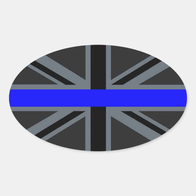 Thin Blue Line Union Jack Dekoration Ovaler Aufkleber (Vorderseite)