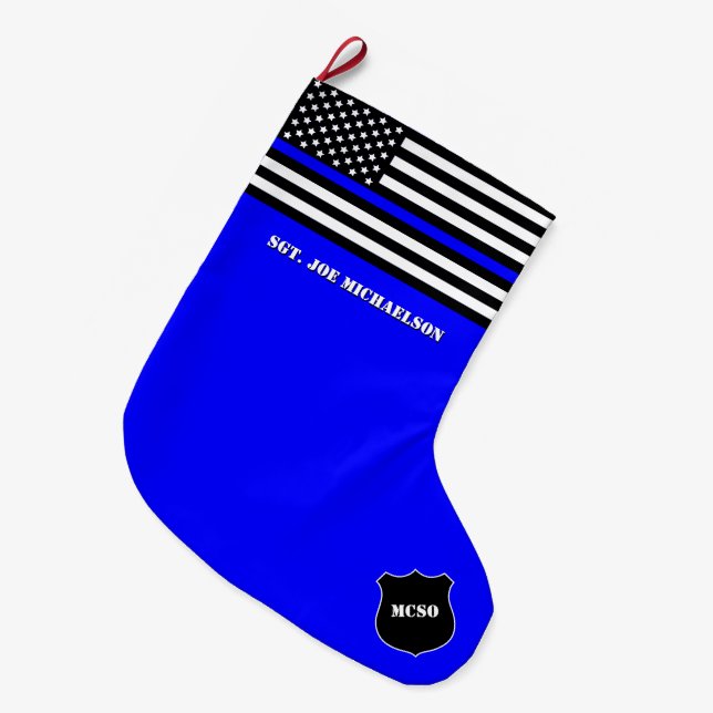 [Thin Blue Line] Unterstützt die blaue Polizeiwach Großer Weihnachtsstrumpf (Vorderansicht (hängend))