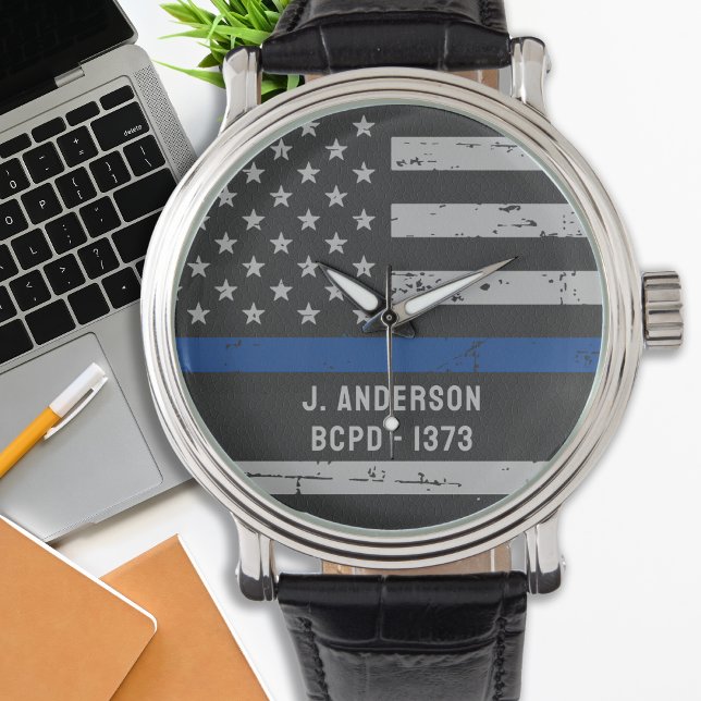 Thin Blue Line - US-amerikanische Flagge - Polizei Armbanduhr (Von Creator hochgeladen)