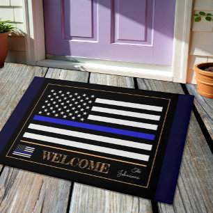 Thin Blue Line USA & American Flag Polizei Willkom Fußmatte