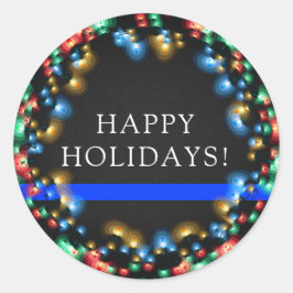 Thin Blue Line WeihnachtsfarbeLeuchten Feuerpolize Runder Aufkleber