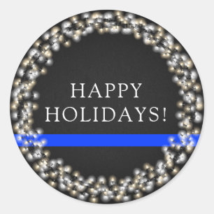 Thin Blue Line Weihnachtslicht Feuerwehr Runder Aufkleber