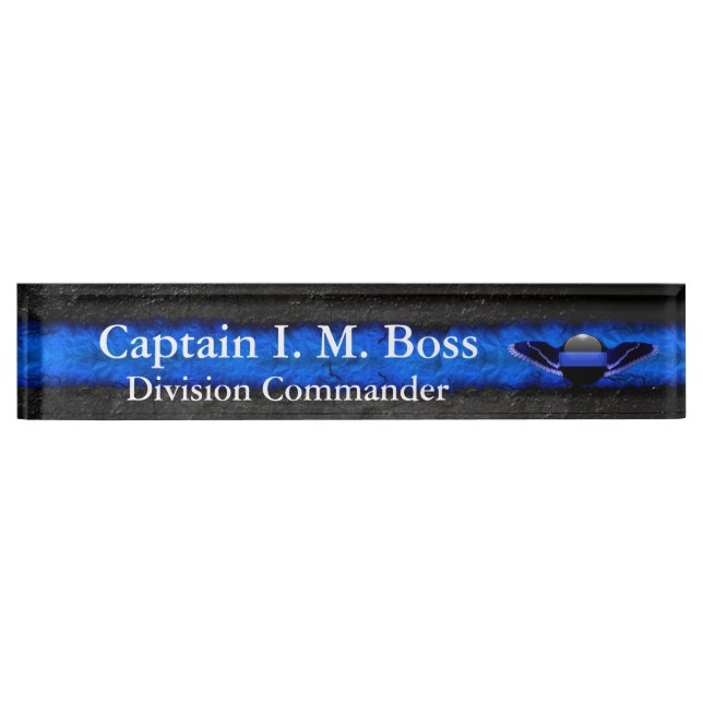 Thin Blue Line - Wings Desk Namplate Namensplakette (Vorderseite)